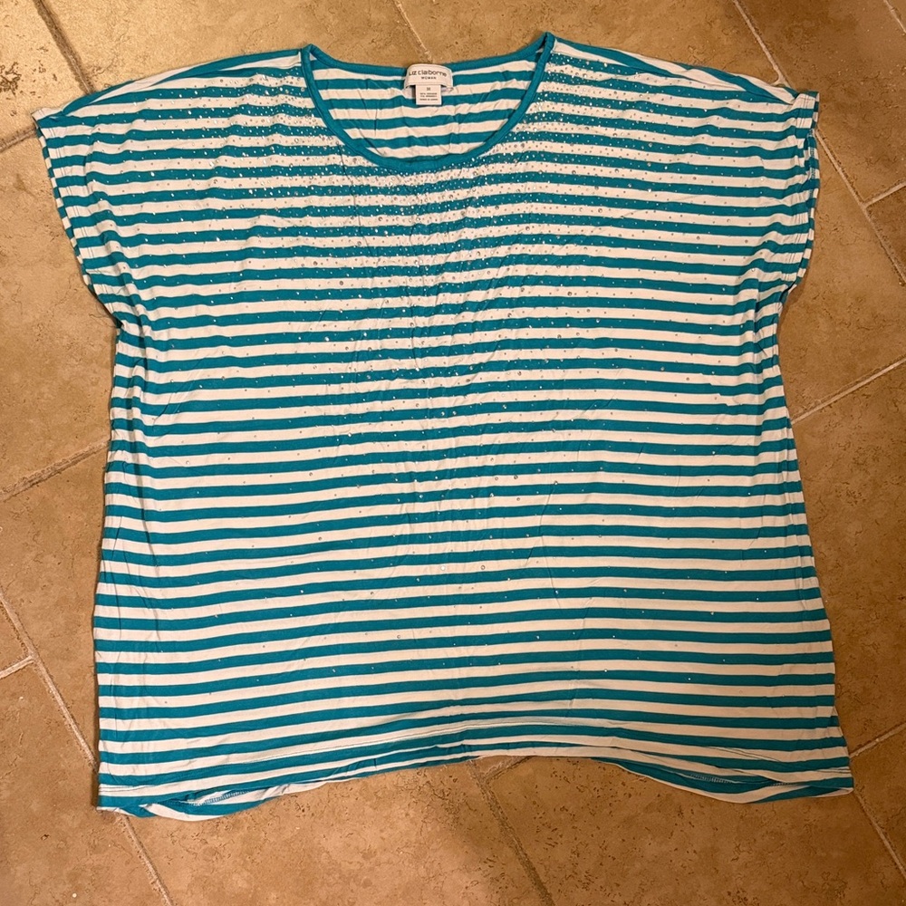Liz Claiborne 3XTeal and White Striped Top…super soft